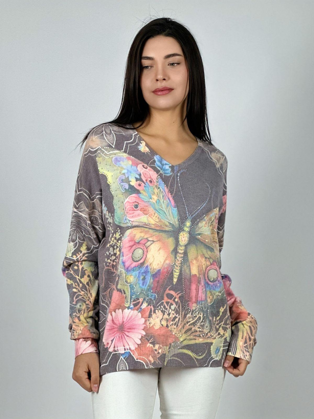 Sweater Spandex Mariposa Brillante con Flores