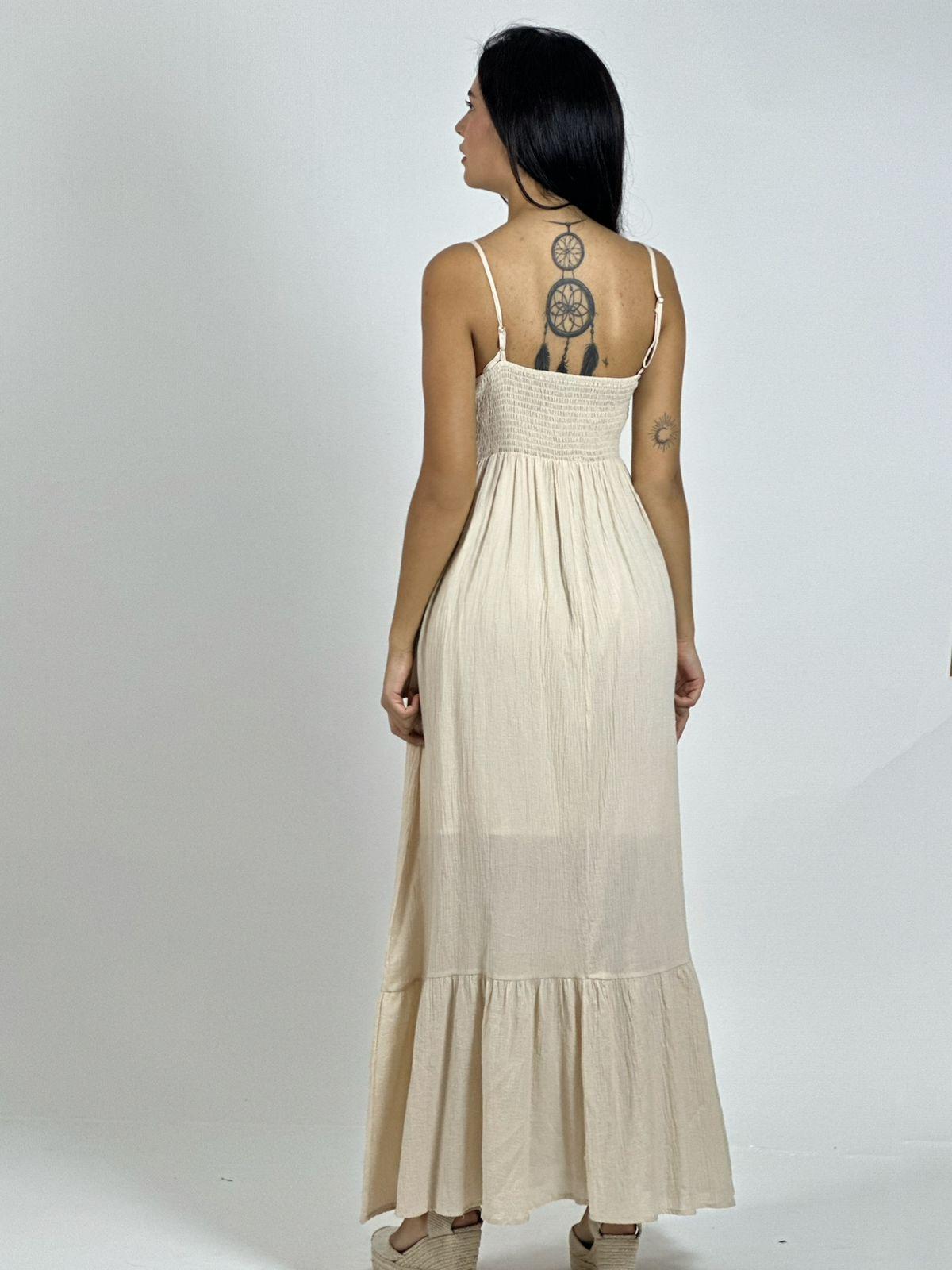 Vestido Crepé Torso Encaje