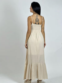 Vestido Crepé Torso Encaje