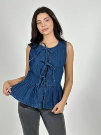 Blusa Mezclilla Faroleo con Amarras
