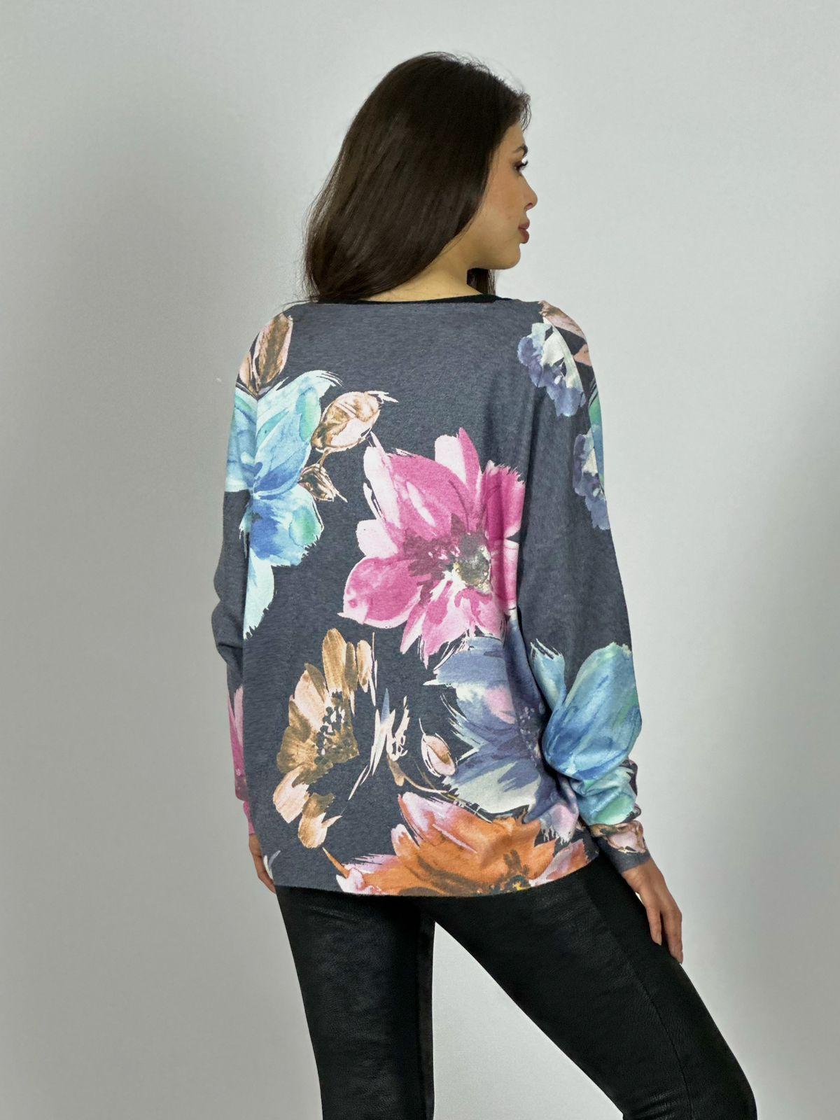 Sweater Spandex Estampado Floral con Brillo