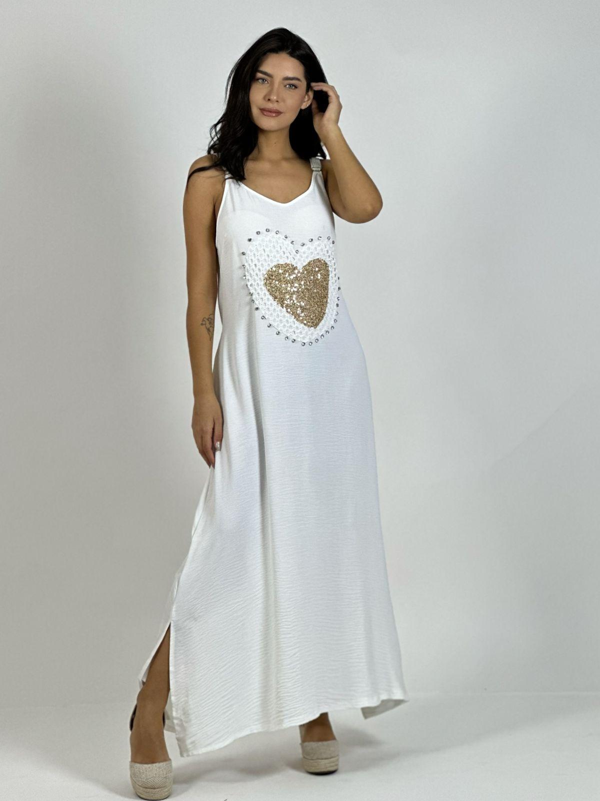 Vestido Lino Corazón Doble Tejido y Brillos
