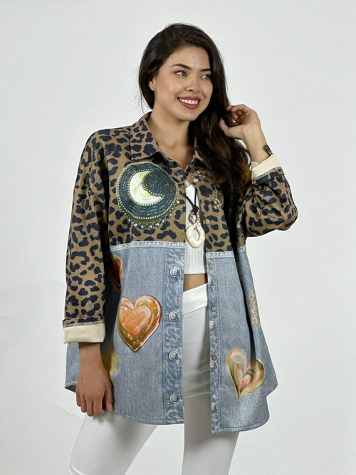 Chaqueta Gamuza Floral Luna Estrella y Corazones