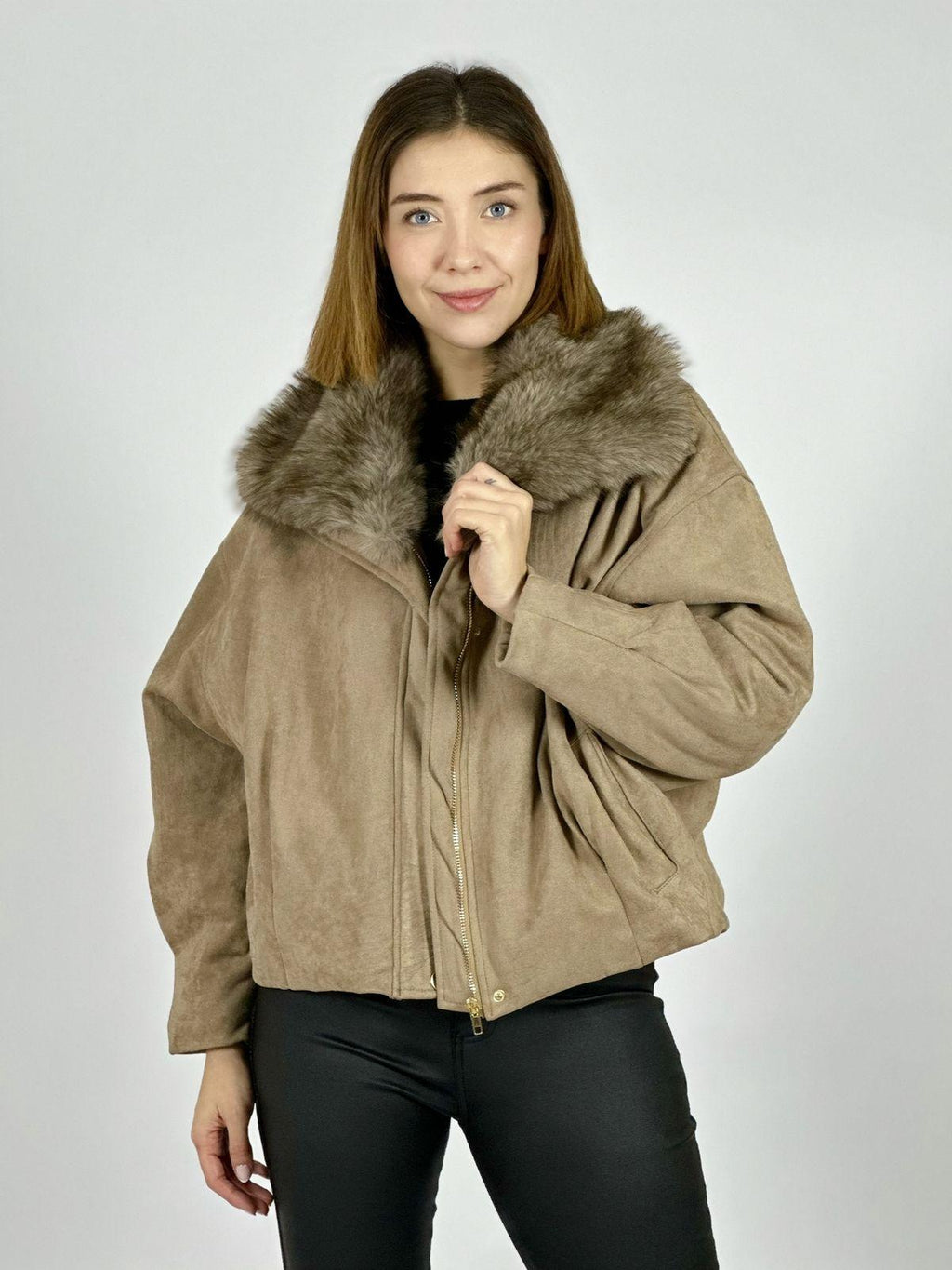 Chaqueta Gamuza Acolchada Cuello Peludo