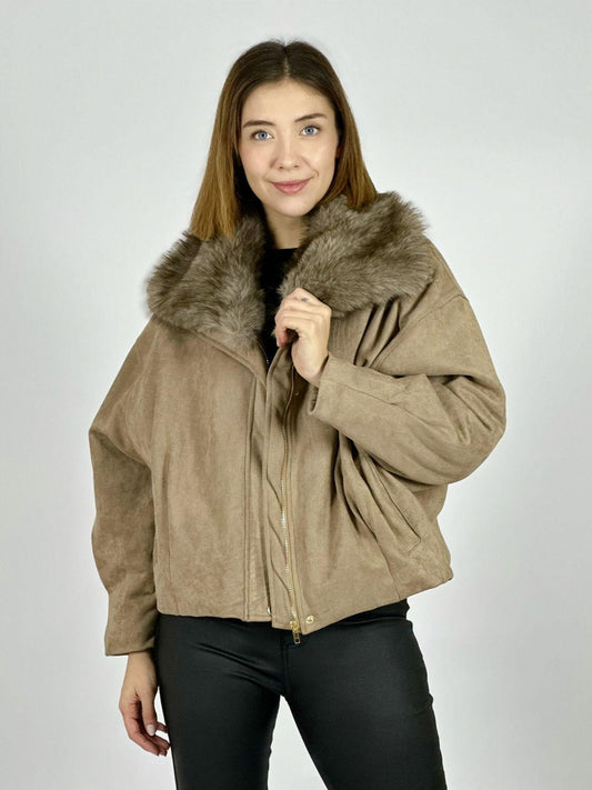 Chaqueta Gamuza Acolchada Cuello Peludo