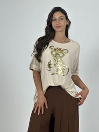 Polera Algodón Osito Dorado Mangas Tejidas