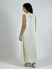 Vestido Lino Hombros Tejidos Flor