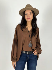 Blusa Cuello V Mangas Globo