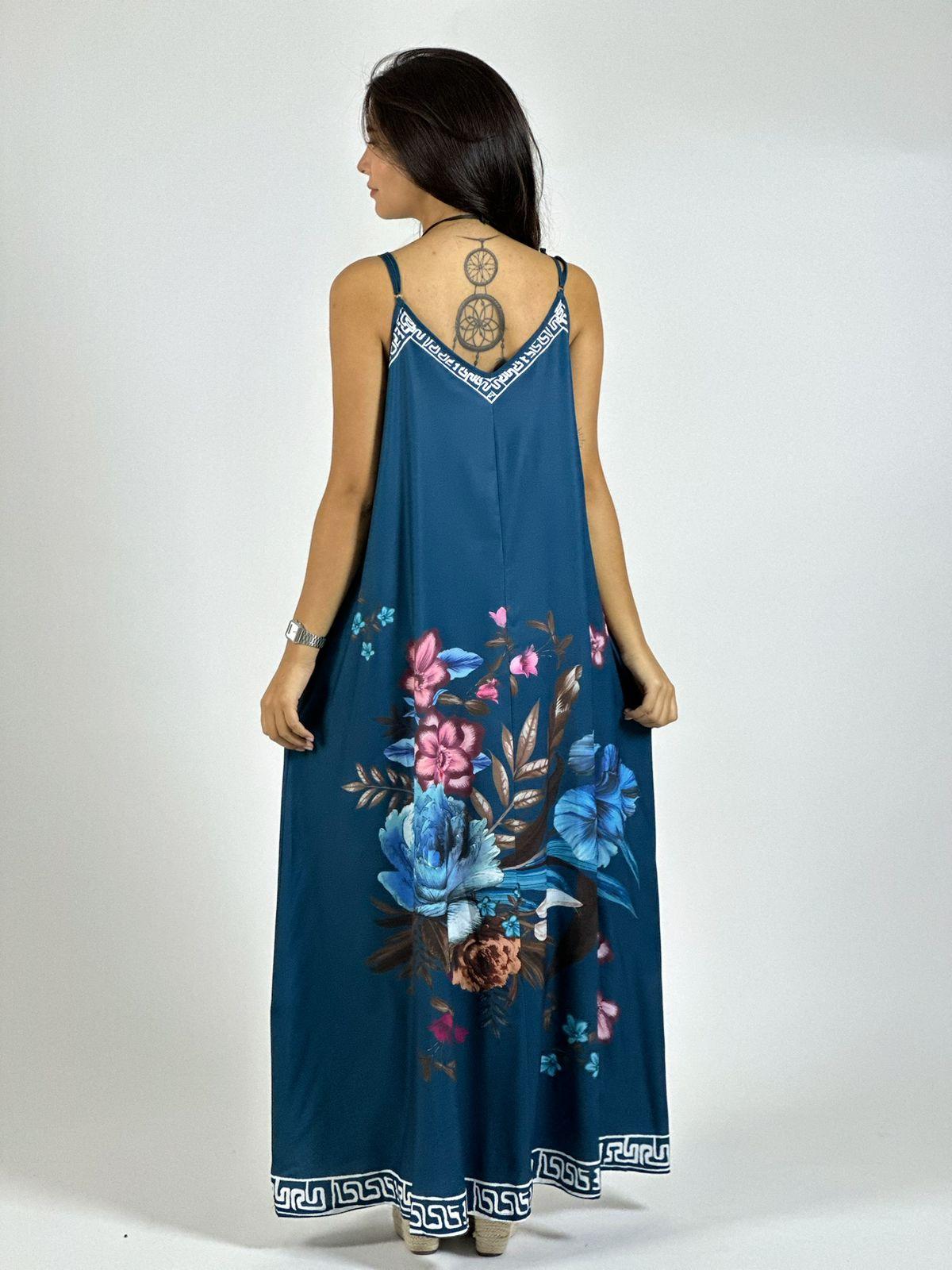 Vestido Satín Con Flores