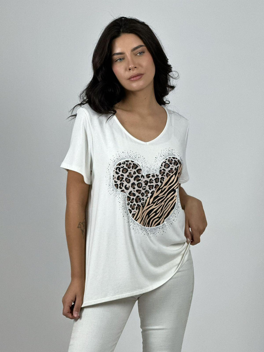 Polera Algodón Mickey Con Brillos