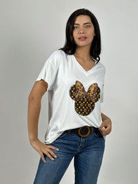 Polera Algodón Minnie Moño con Brillos