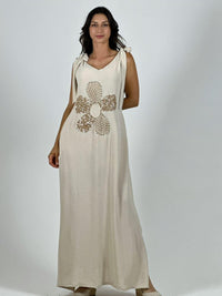 Vestido Lino Flor Brillos