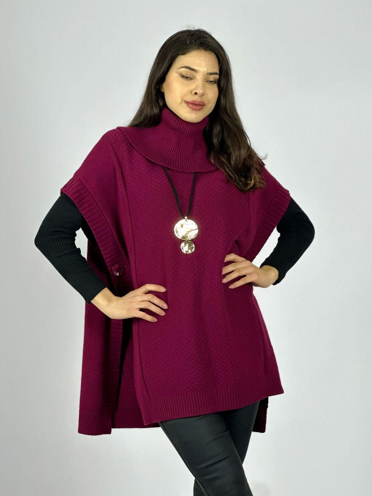 Sweater Tipo Poncho Lana Cuello Tortuga