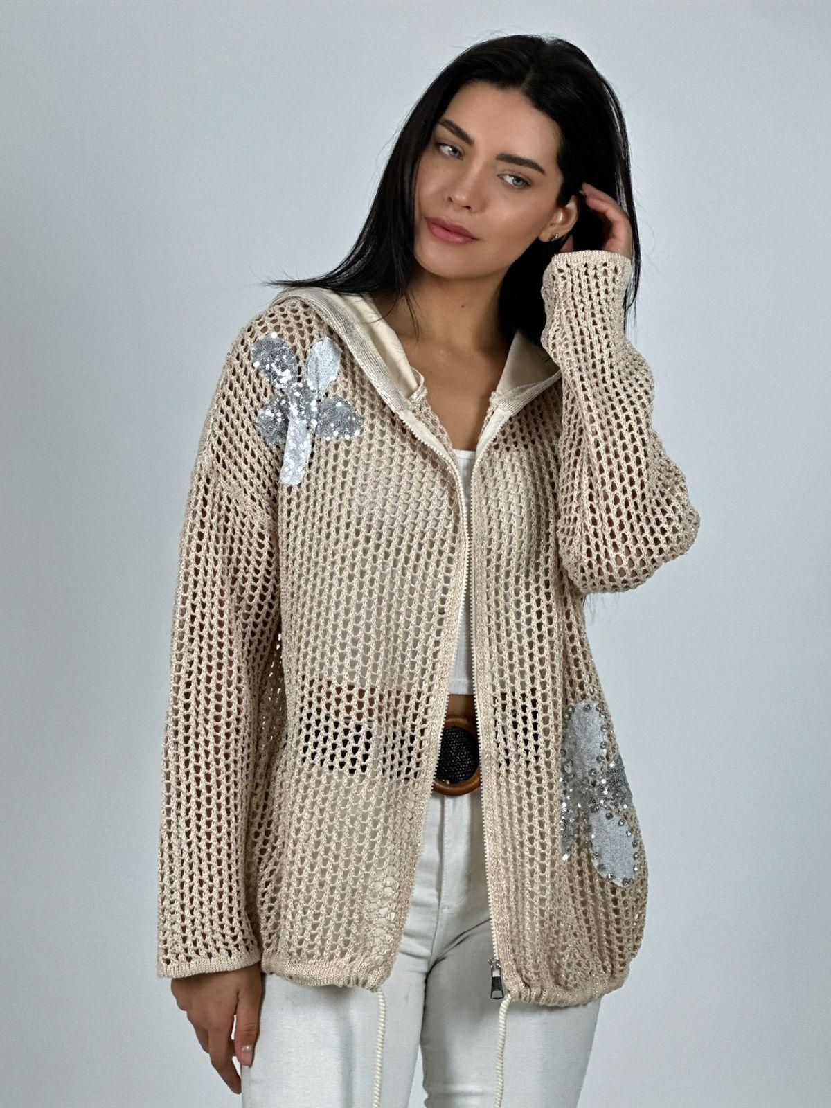 Polerón Hilo con Cierre Flores Brillantes