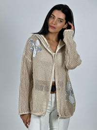 Polerón Hilo con Cierre Flores Brillantes