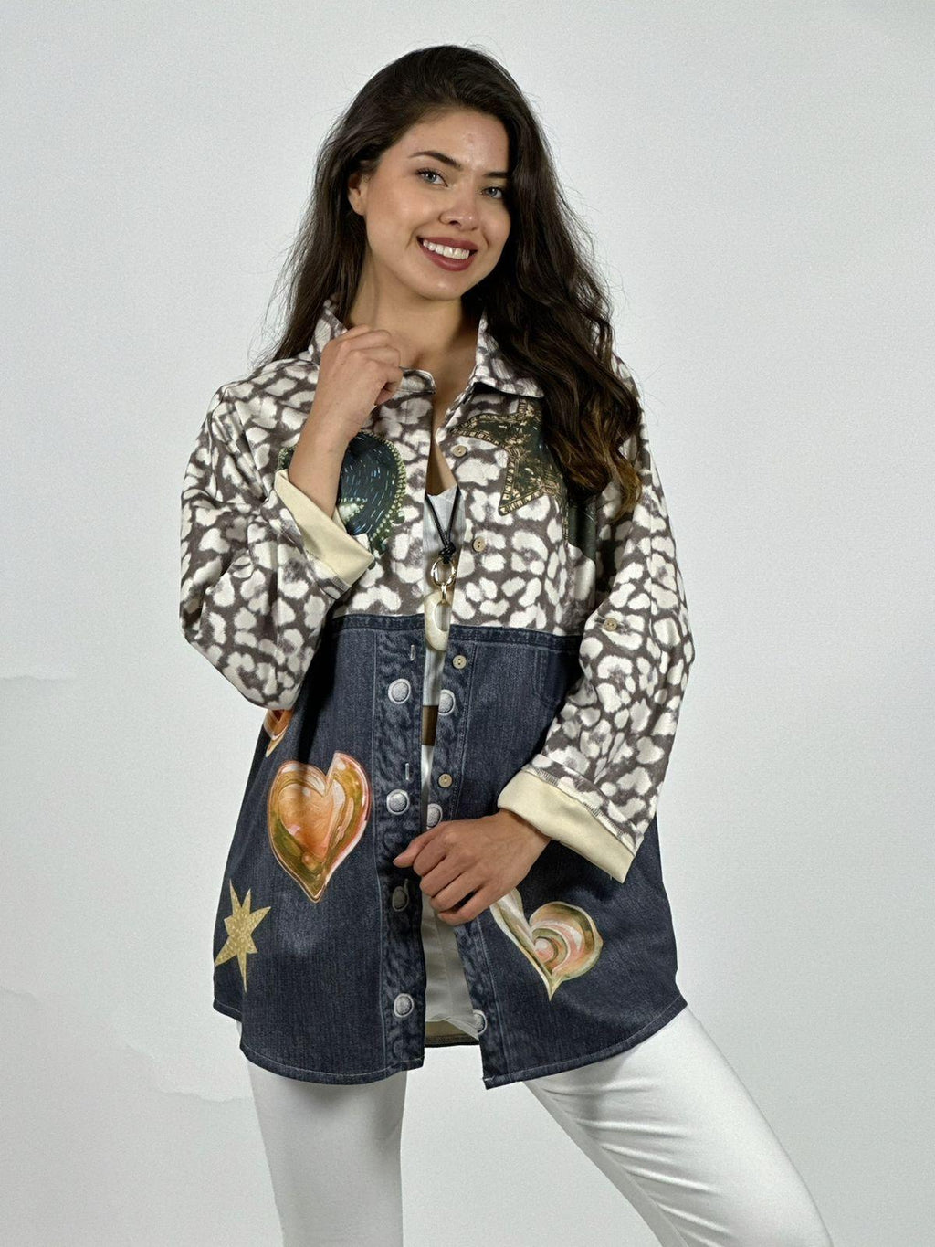 Chaqueta Gamuza Floral Luna Estrella y Corazones