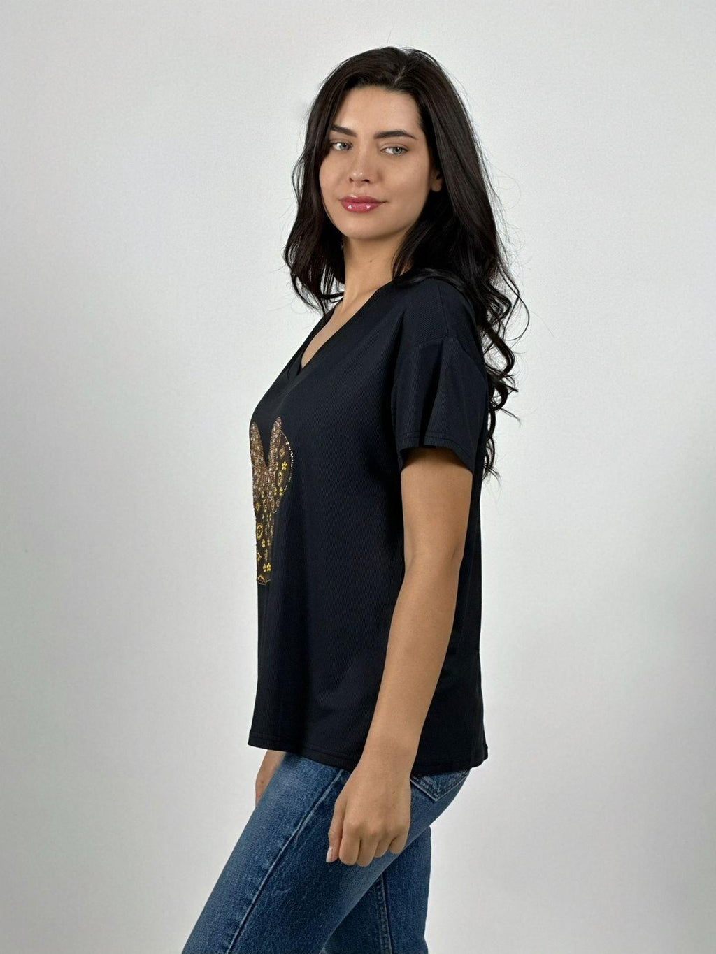 Polera Algodón Minnie Moño con Brillos