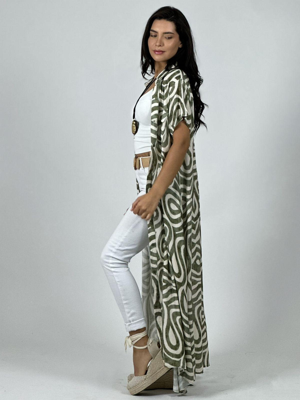 Vestido Viscosa Abotonado Estampado Ondas