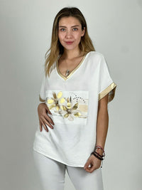 Polera Italiana  Diseño Camelias Doradas