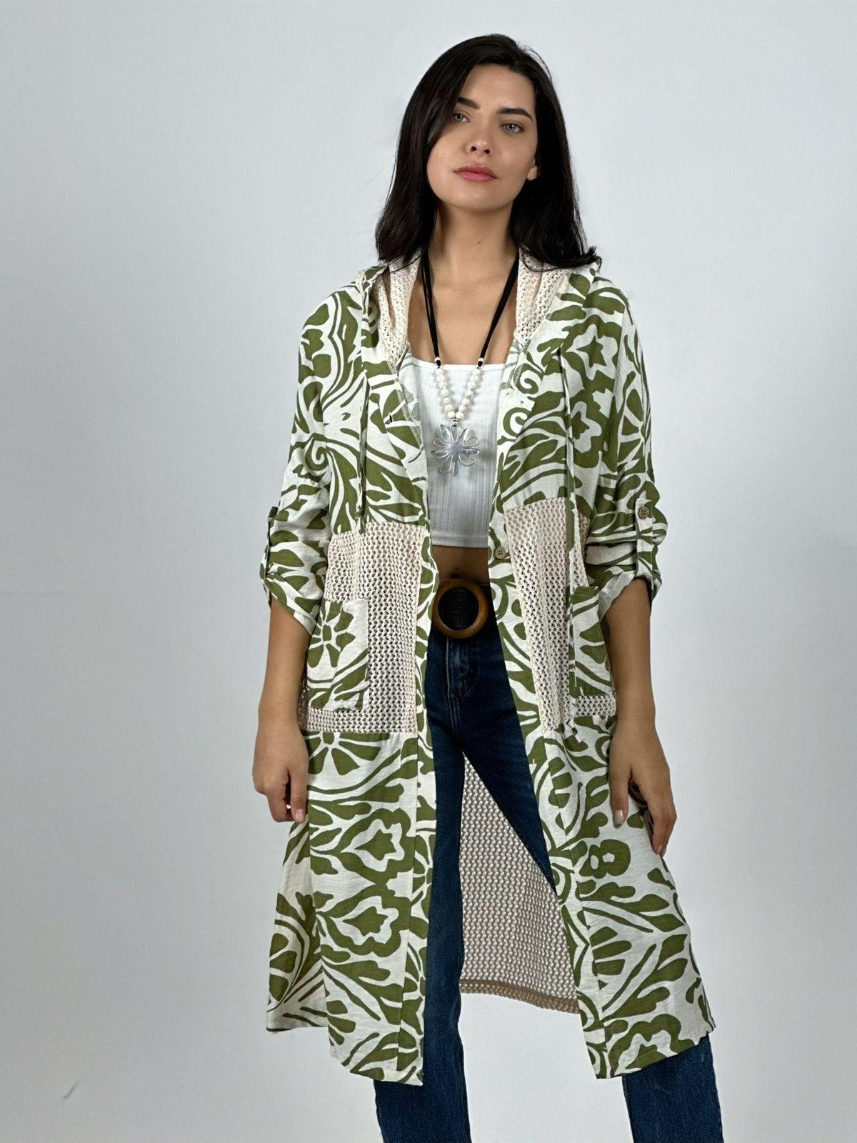 Tapado Lino Tejido con Estampado Hojas