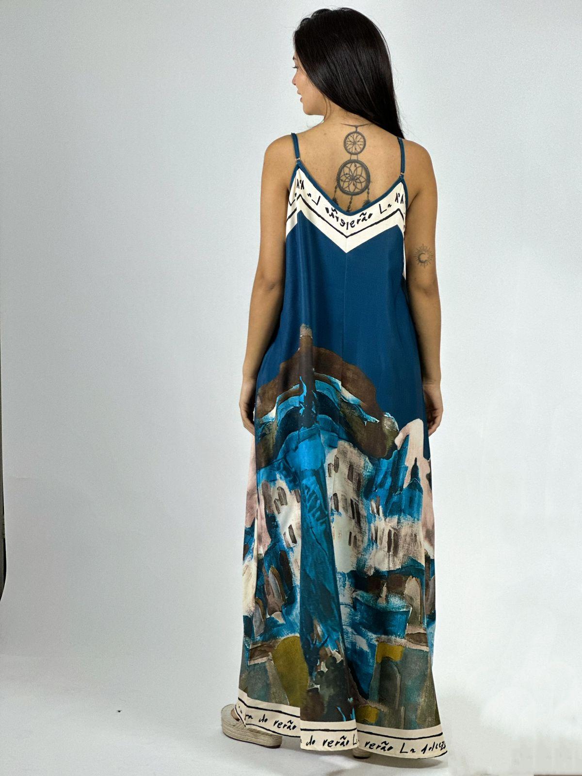 Vestido Flor Abstracta Bordes con Letras