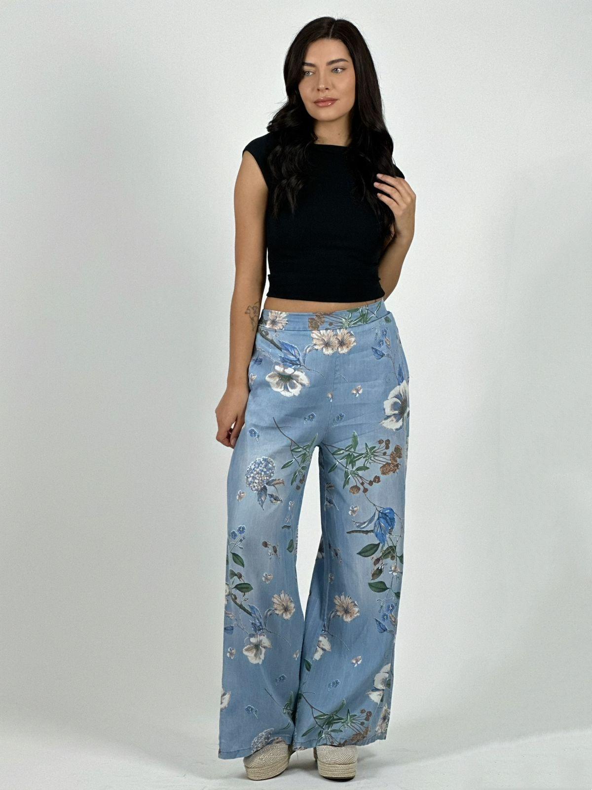 Pantalón Italiano Lino Estampado Floral