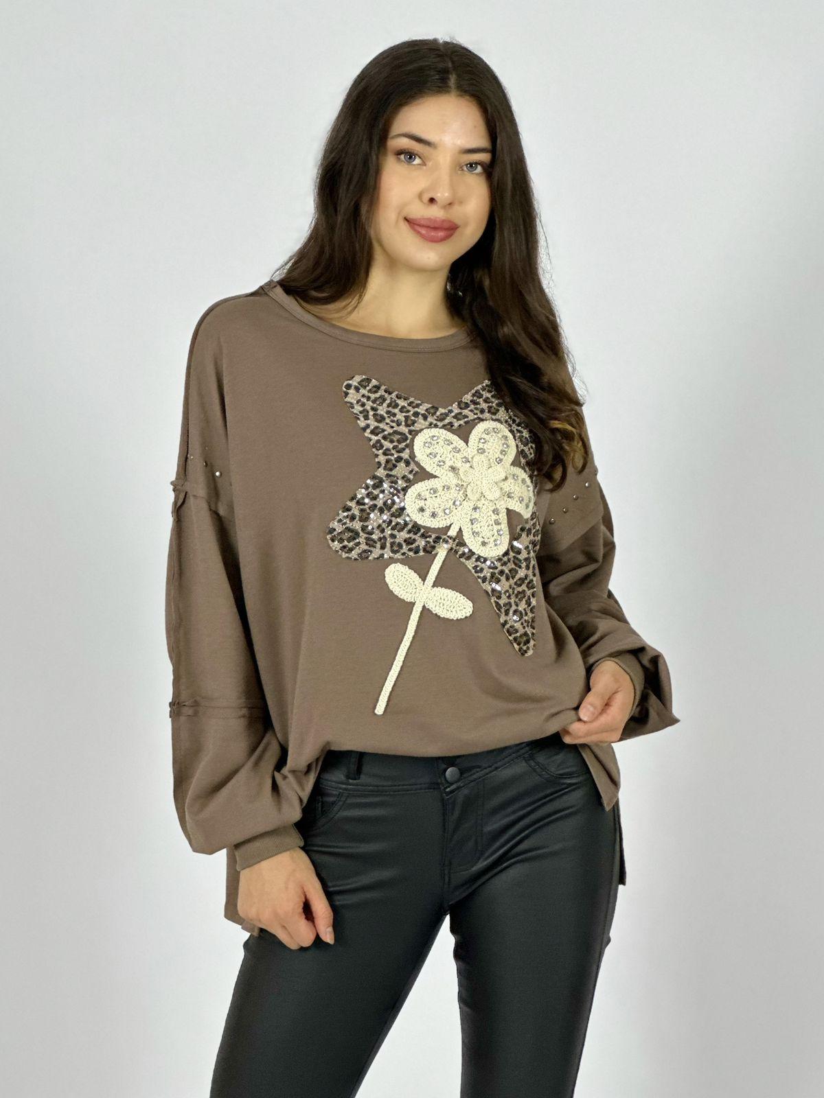 Polera Algodón Estrella Print Flor Tejida