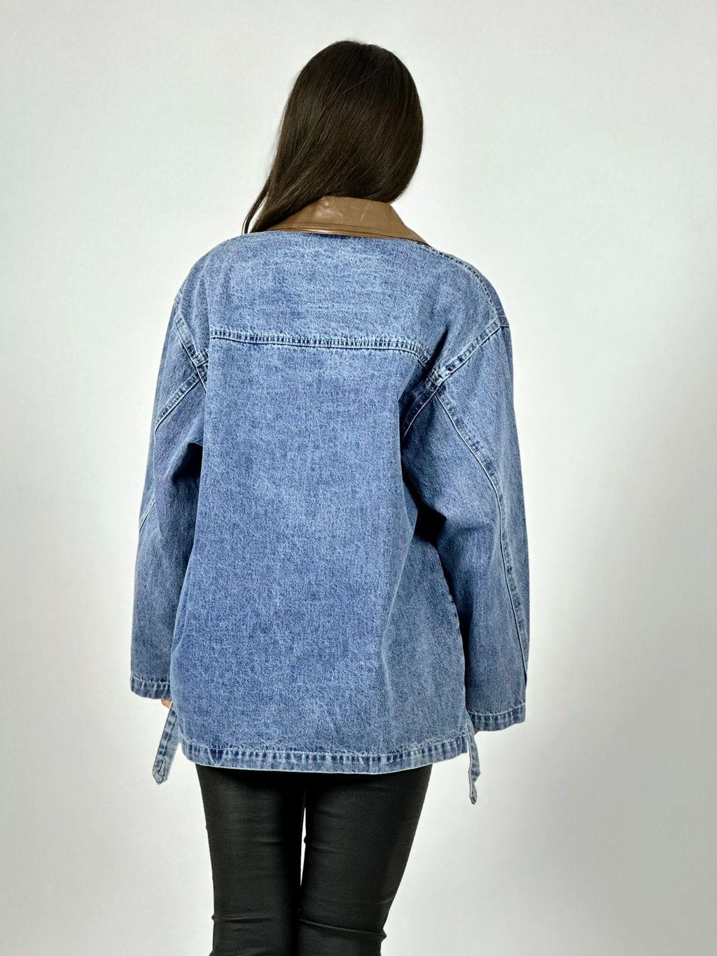 Chaqueta Mezclilla Cuello Cuerina