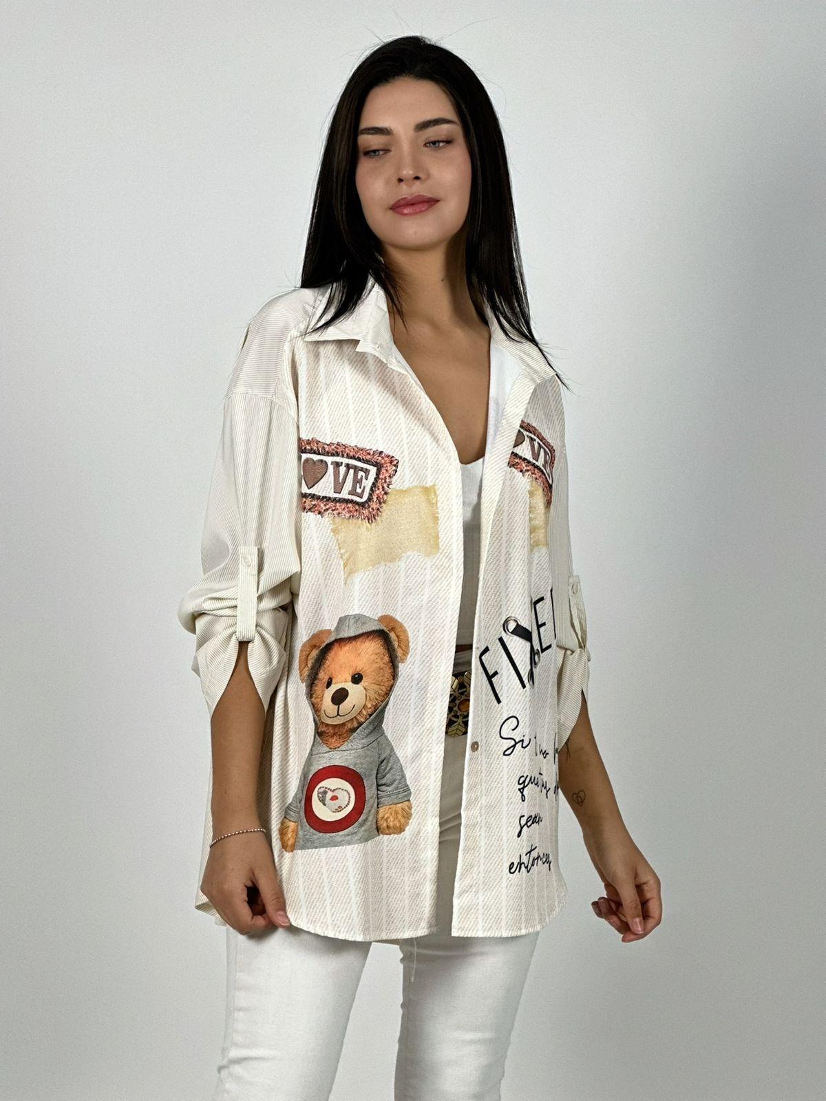 Blusa Lino Estampado Mezclilla Diseño Osito