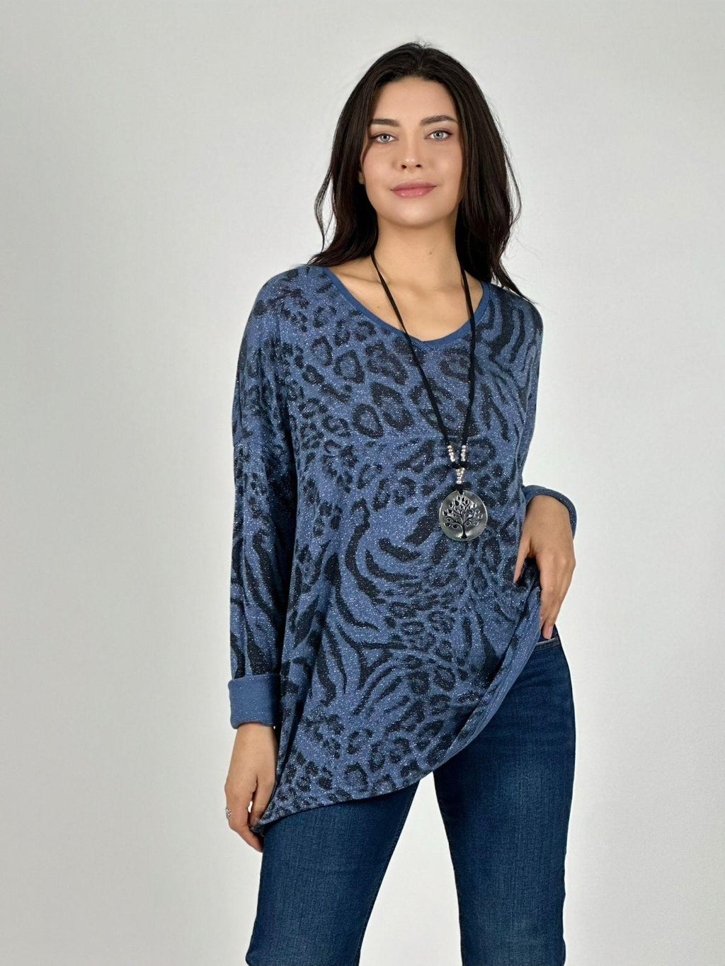 Polera Italiana Print Detalle Tejido En Espalda