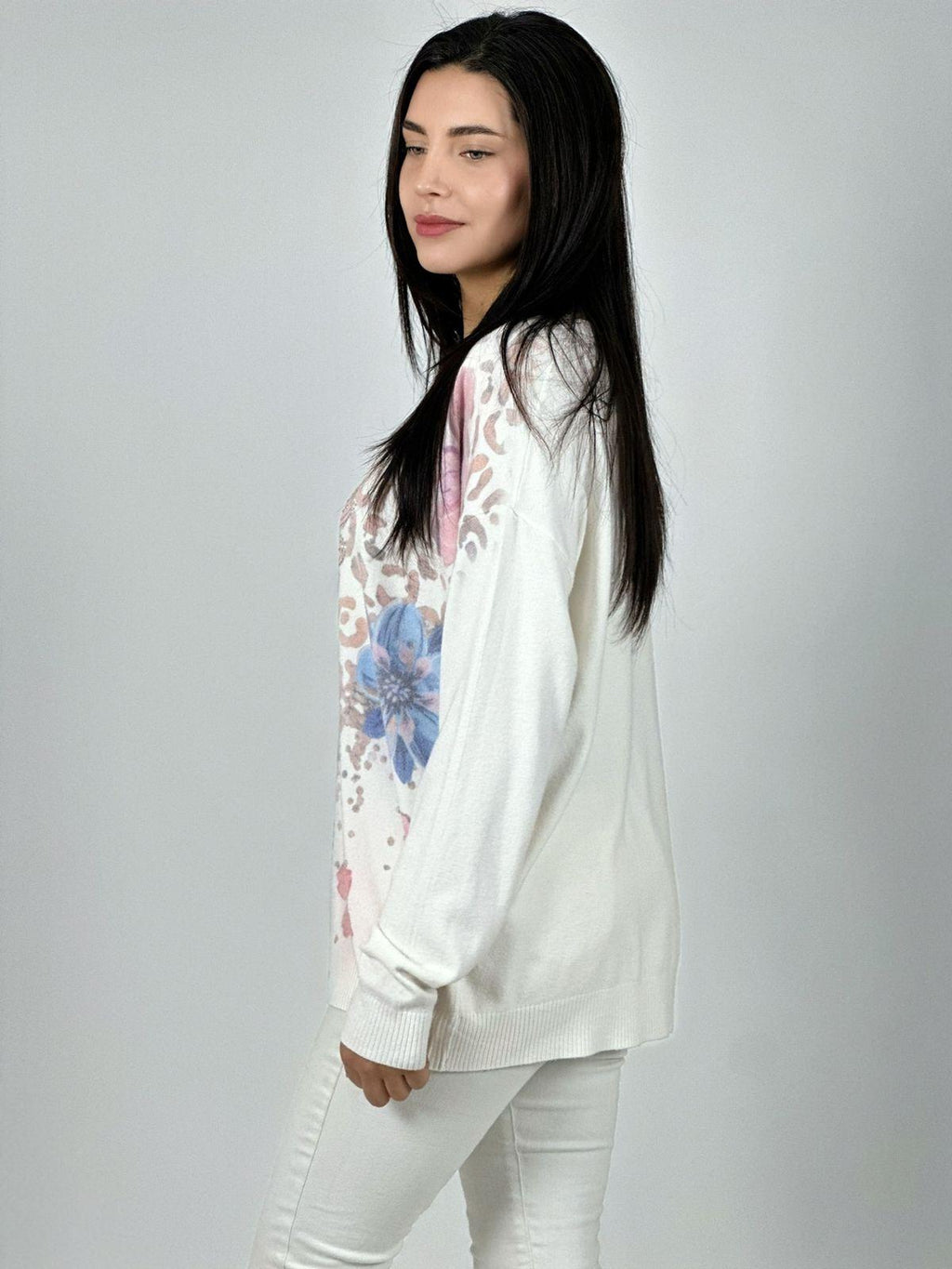 Sweater Spandex Print Con Flores y Brillos