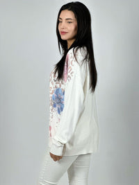 Sweater Spandex Print Con Flores y Brillos