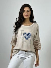 Polera Lino Mangas Tejidas Corazón