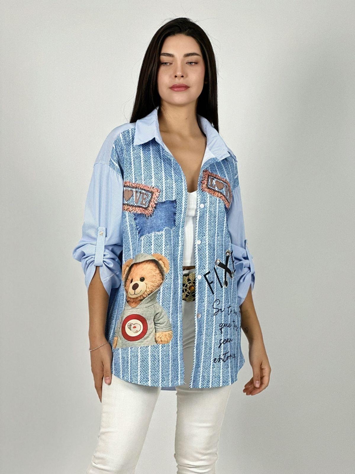 Blusa Lino Estampado Mezclilla Diseño Osito