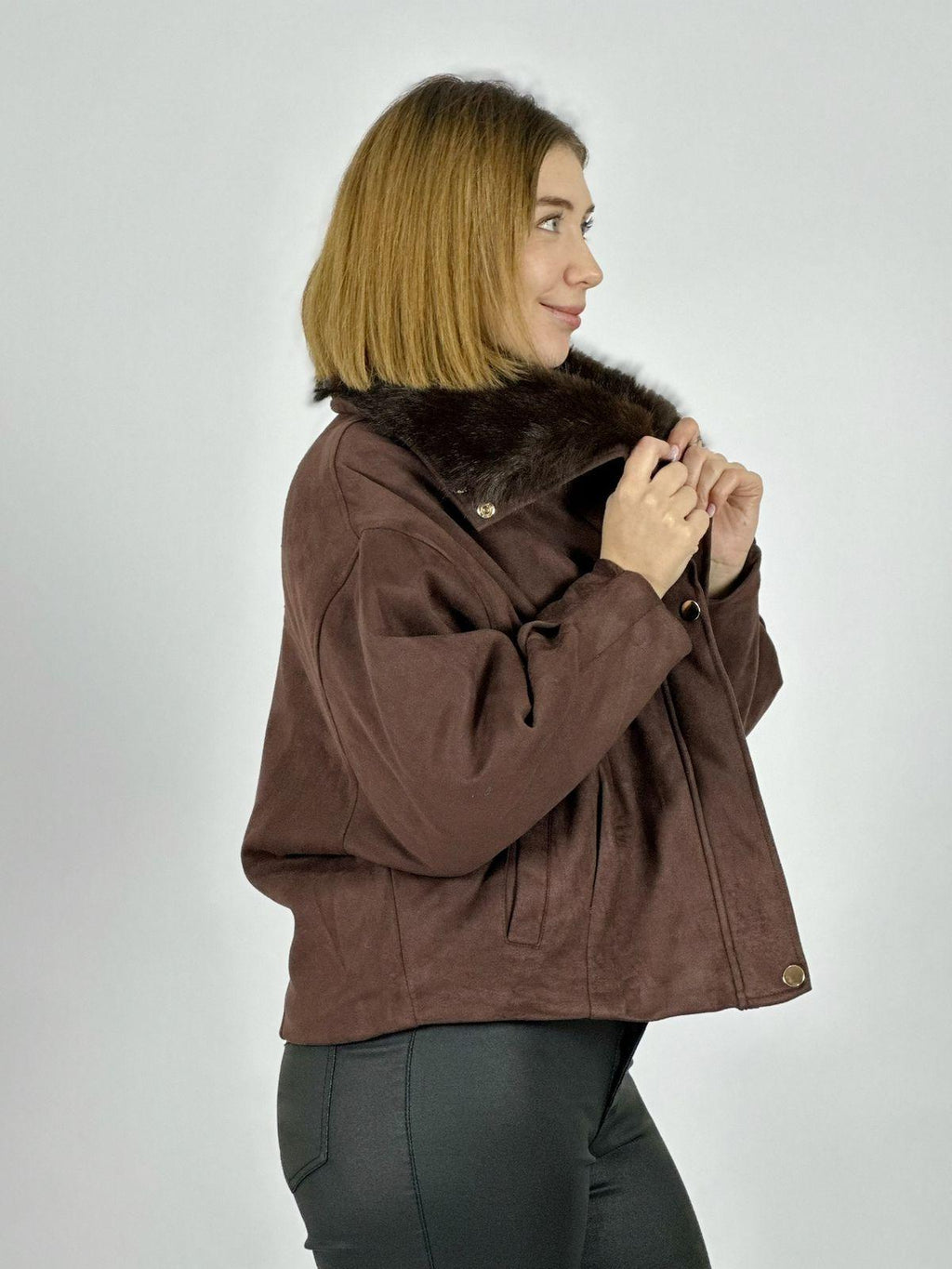 Chaqueta Gamuza Acolchada Cuello Peludo