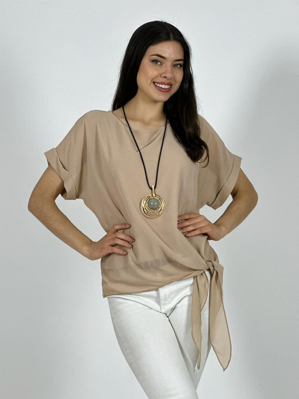 Blusa con Gaza Forrada Anudada