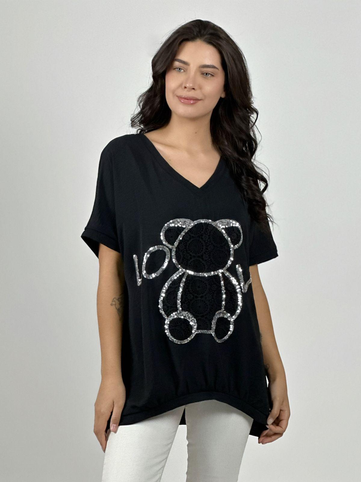 Polera Crepé Oso Brederi con Brillos