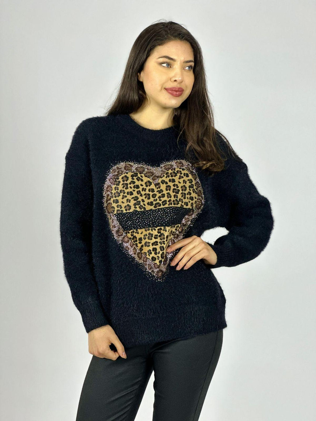 Sweater Cashmere Corazón Print con Brillos