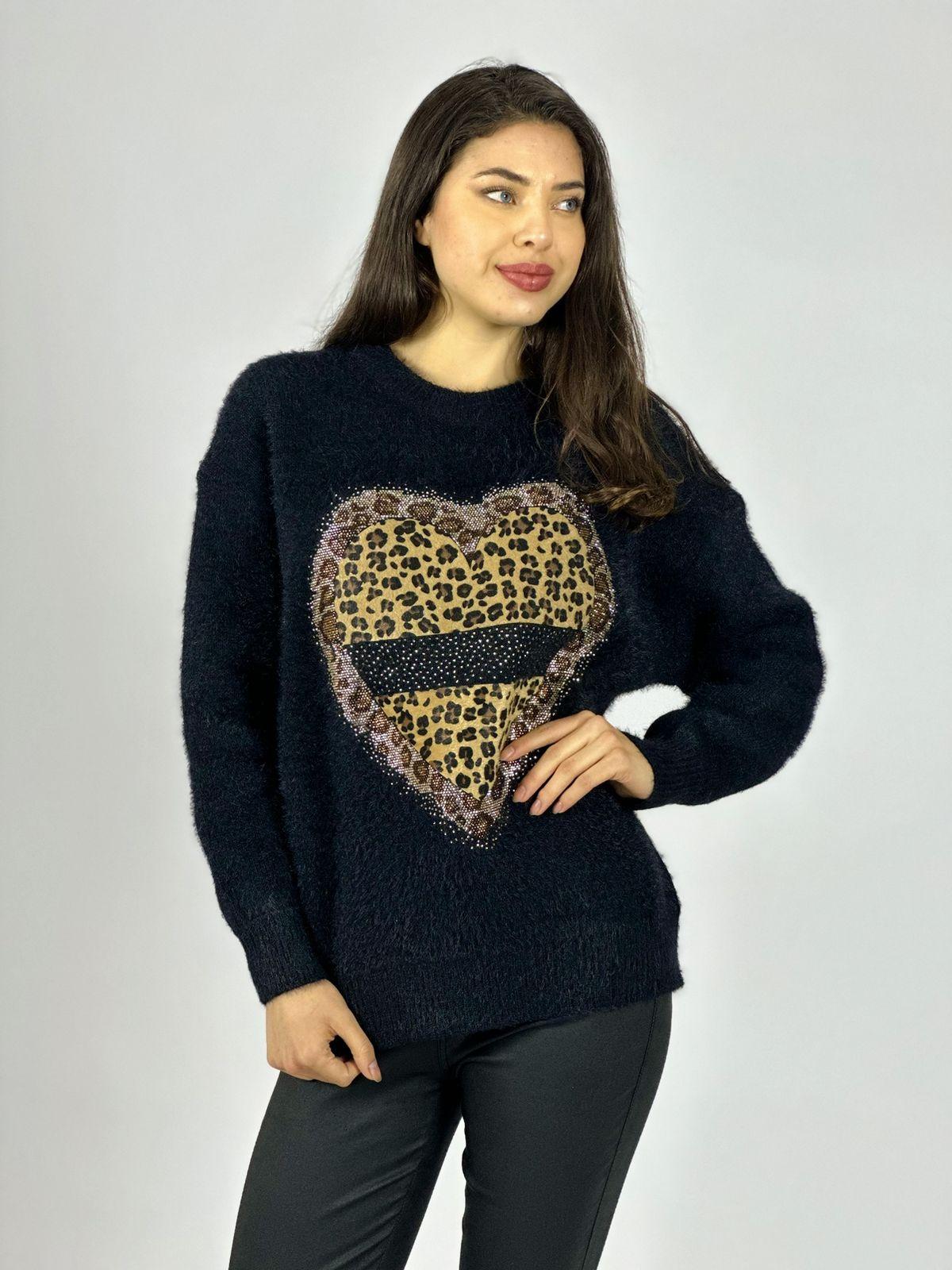 Sweater Cashmere Corazón Print con Brillos