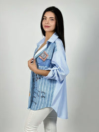 Blusa Lino Estampado Mezclilla Diseño Osito