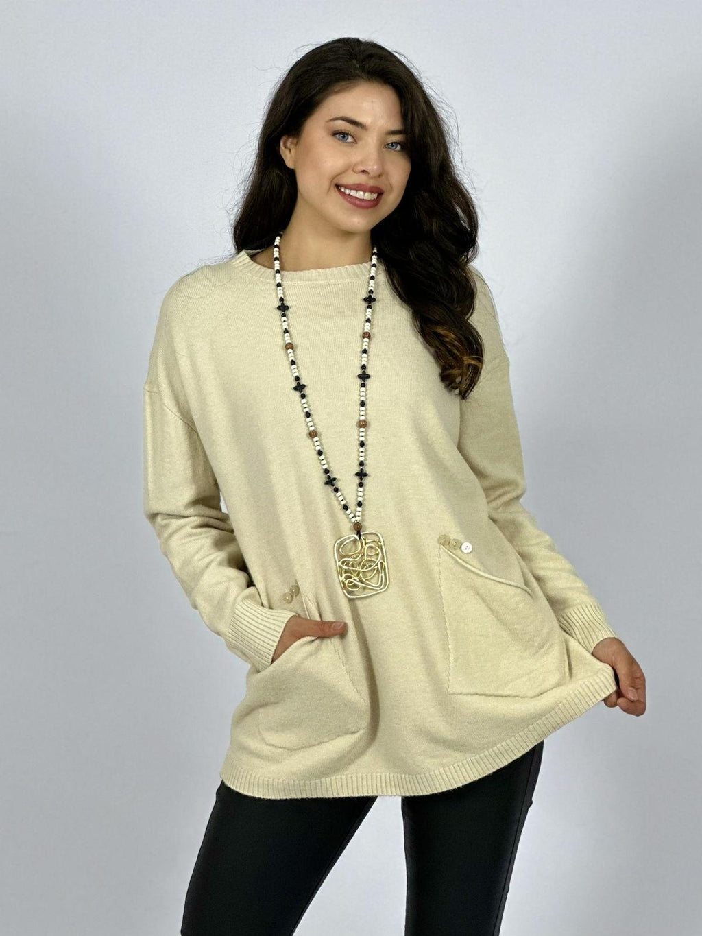 Sweater Spandex Bolsillos Holgado con Botones
