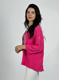 Polera Lino Corazon Print Con Brillos