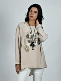 Polera Crepé Triple Corazon Lentejuelas