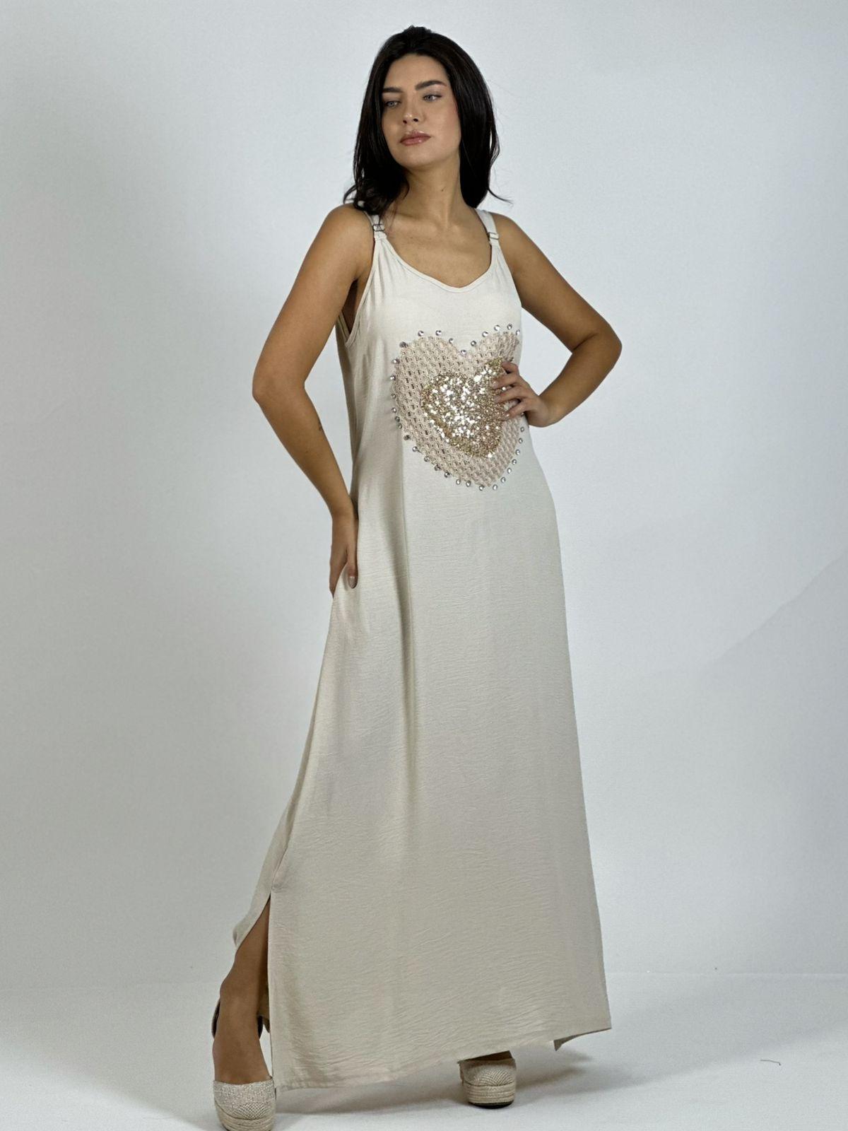 Vestido Lino Corazón Doble Tejido y Brillos