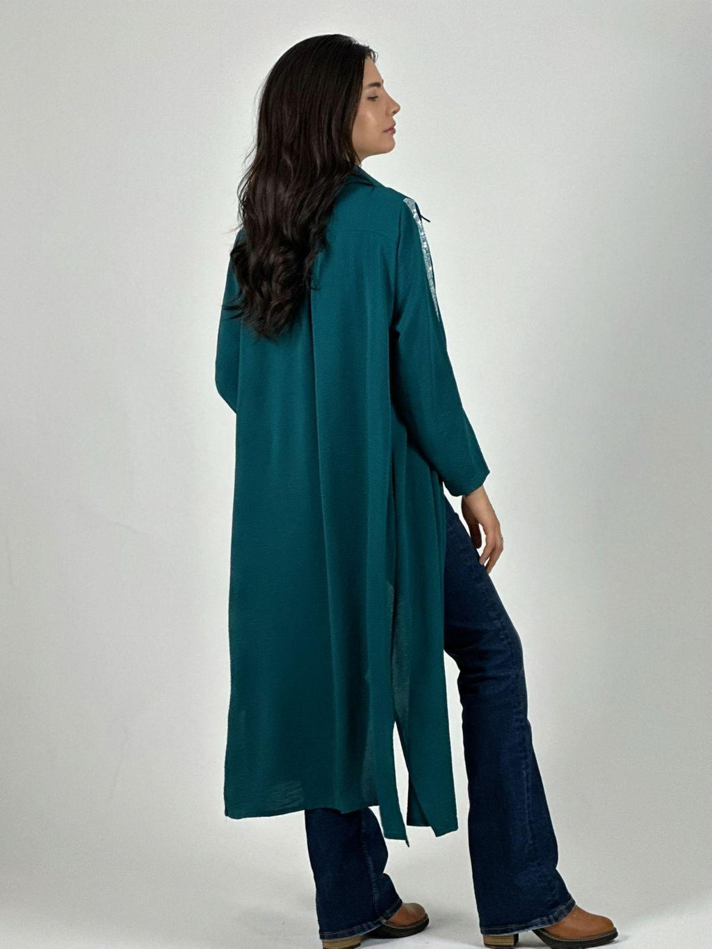 Blusón Camisero Tela Cey Con Detalles Brillantes