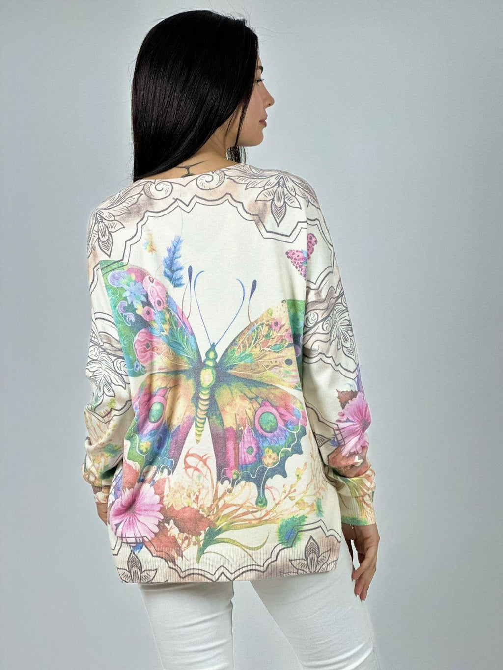 Sweater Spandex Mariposa Brillante con Flores