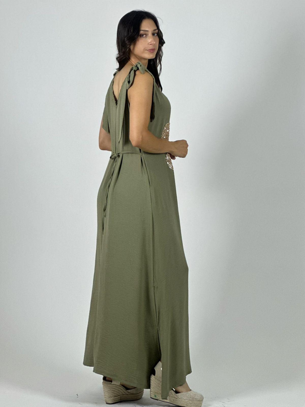 Vestido Lino Flor Brillos