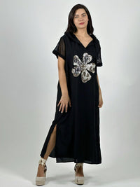 Vestido Largo Crepé Flor Brillos