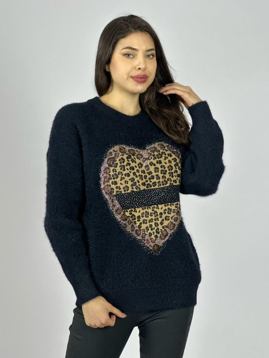 Sweater Cashmere Corazón Print con Brillos