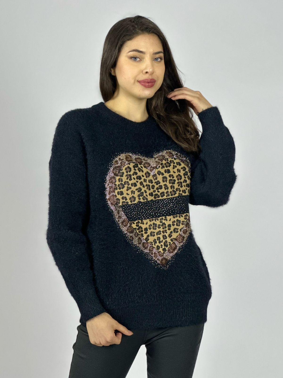 Sweater Cashmere Corazón Print con Brillos
